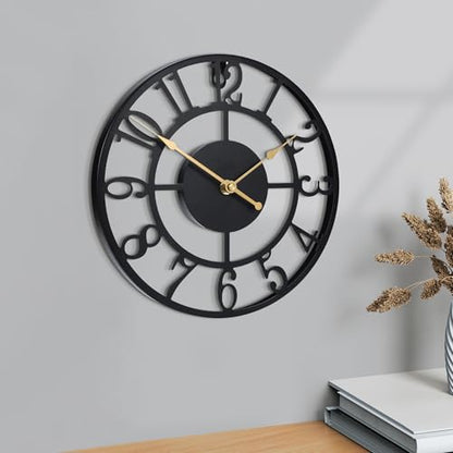 Wall Clock Battery Operated,Silent Non Ticking Modern Rustic Metal Small Clocks for Living Room/Bedroom/Office/Kitchen/Farmhouse Home Decor-10IN(Arabic Number-Black) - size: 10 inch