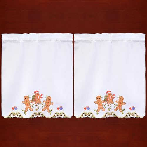 Simhomsen Embroidered Gingerbread Kitchen Window Curtain Swag and Tiers Set for Christmas Holidays (Gingerbread) - color: Gingerbread