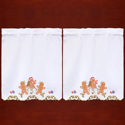 Simhomsen Embroidered Gingerbread Kitchen Window Curtain Swag and Tiers Set for Christmas Holidays (Gingerbread) - color: Gingerbread