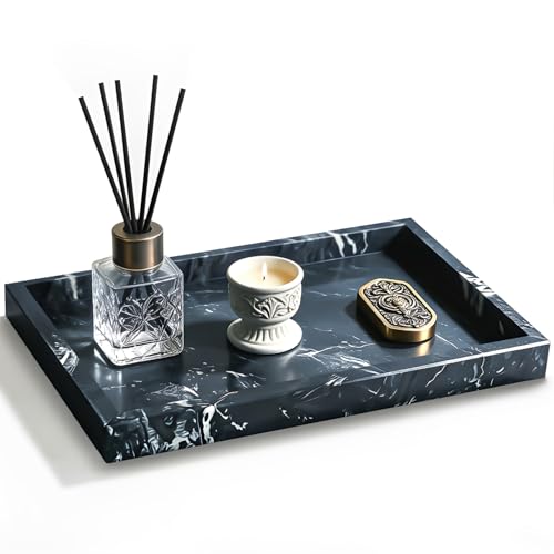 Marble Bathroom Tray for Countertop, Natural Decorative Marble Tray for Kitchen, Vanity, Home Decor, Dresser Organizer, Plate Holder for Perfume, Candle and Jewelry, 12"x 8"x 1.2", Gray Black