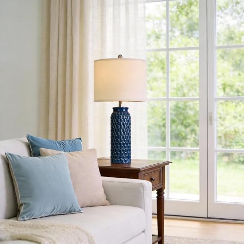 USumkky 27" Ceramic Table Lamps Set of 2 - Modern Farmhouse & Boho Style, Bedside Nightstand Lamps for Bedroom, Living Room End Table Lamps, Small Desk Lamp(Blue) - color: 27" Blue