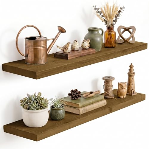 Solid Wood Floating Shelves for Wall 40 inch,Grey Wooden Shelf Set of 2 - color: Grey, size: 40inches-2P
