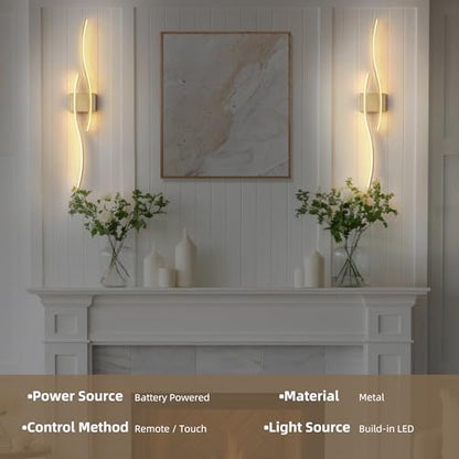 Wireless Wall Sconces Set of Two, Dimmable, 3CCT, Up to 65H Runtime - color: Brushed Brass, size: 39.3 inches (2 Pack)