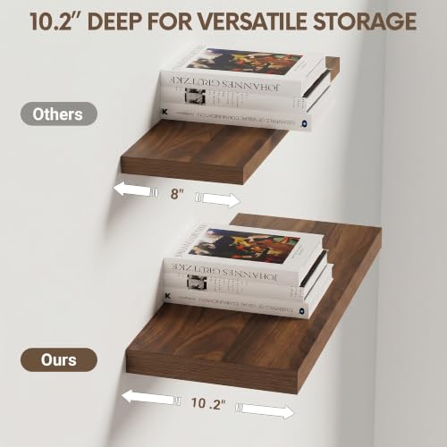 Vivelove 10 in Deep Floating Shelves 16” Set of 2, Walnut - color: Walnut, size: 16”wx10.2”dx1.5”h