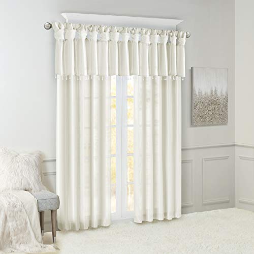 Madison Park Faux Silk Valances for Windows with Beads, 50x26 White - color: White, size: 50"W x 26"L (Pack of 1), style: Valance