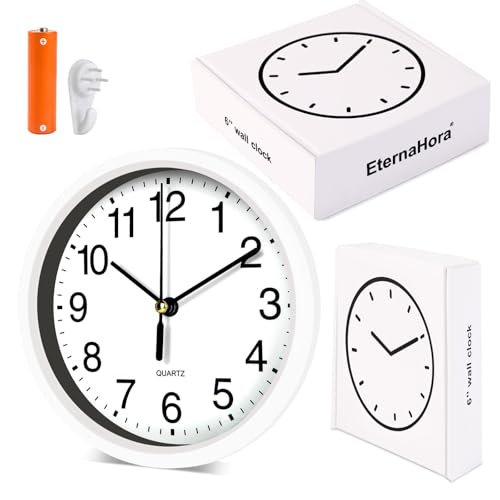 Silent Wall Clock Non Ticking, 6 Inch Wall Clocks Battery Operated, Small Analog Clock for Bedroom Home Office Kitchen Bathroom School, Easy to Read(White) - color: White