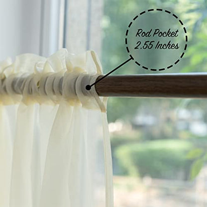 PearAge Beaded Sheer Valance Curtains for Living Room,Rod Pocket Farmhouse Window Valance, Bead Trim Tassel Voile Sheer Curtain Valance for Bedroom Bathroom Cafe 51x24 Inches (Beige) 1PC - color: Beige
