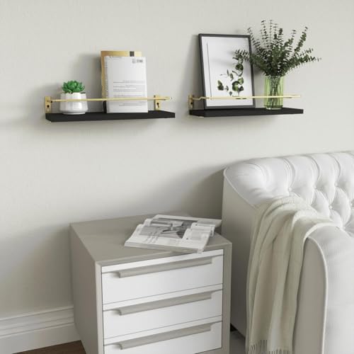 RICHER HOUSE Floating Shelves Bathroom, Small Wall Shelf Over Toilet 2 Set - color: Black & Gold