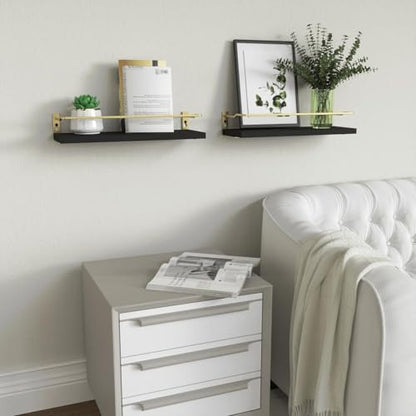 RICHER HOUSE Floating Shelves Bathroom, Small Wall Shelf Over Toilet 2 Set - color: Black & Gold