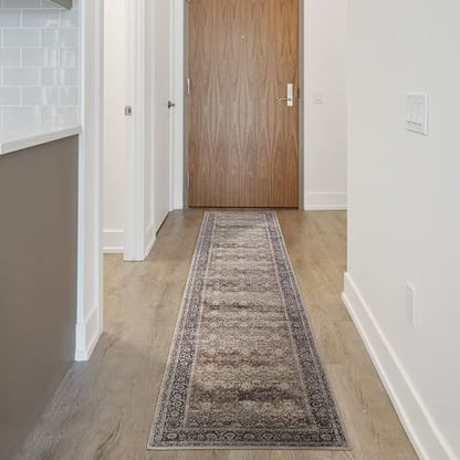 Washable 2x12 Non Slip Hallway Runner Long Rug(Brown,2'x12') - color: Brown, size: 2' x 12' (Rectangular)