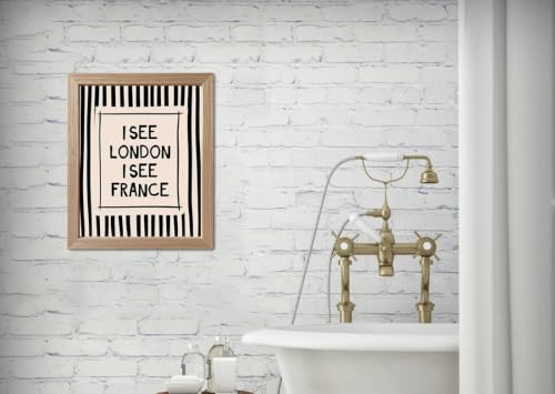 Funny Bathroom Wall Art Framed I See London I See France Bathroom Sign - color: Black and White, size: 14"L x 11"W