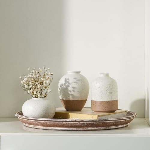 DN DECONATION Flower Vase Set of 3, Small Ceramic Vase Farmhouse Home Decor - color: Beige&brown