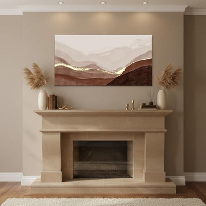 LKY ART Abstract Mountain Landscape Canvas Wall Art Brown and Beige 20x40in - color: Gold, size: 40"L x 20"W