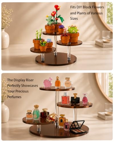 3-Tier Acrylic Display Riser for Lego Botanical, Figurine Stand - color: 5mm thickness- Tea Brown