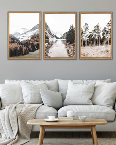 UPWOIGH Alpine Lake Framed Wall Art Set of 3, 16 x 24 Inch - color: Grey Mountain, size: 24"L x 16"W