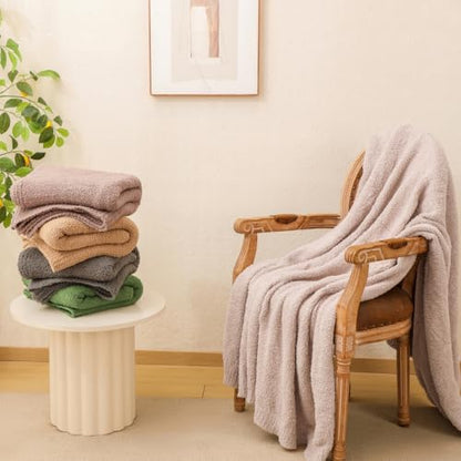 bearberry Knit Throw Blanket 50x60 Beige Super Soft Plush for Couch - color: Beige, size: Throw(50″x60″)