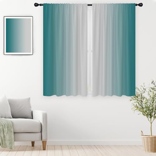 Teal Turquoise Curtains Grey Gray Ombre Gradient Aqua Modern Abstract Cool Simple Art Design 42W x 63L Inches Rod Pocket for Bedroom Living Dining Room Window Drapes Treatment Fabric 2 Panels - color: Green, size: 42"W x 63"L (Pack of 2)