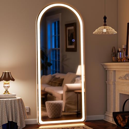 VooBang 71"x26" LED Arched Mirror Full Length with Dimmable Lights - color: White, size: 71"L x 26"W