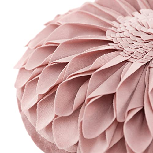 JWH Handmade 3D Sunflower Throw Pillow Cover Decorative Accent Pillow Case Round Floral Cushion Velvet Pillowcase with PP Cotton Insert for Home Bed Couch Bedroom Chair 12 Inch Dusty Pink