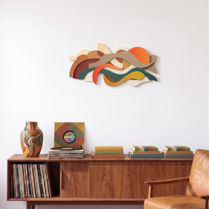 Mifoci Mid Century Modern Wood Wall Art, Abstract Wall Decor, Horizontal - style: Horizontal Style