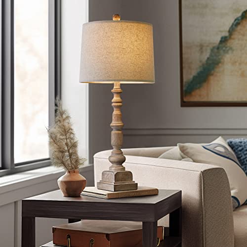 Oneach 27.75" Farmhouse Table Lamps Set of 2 for Living Room, Dual USB Port - color: Antique Beige