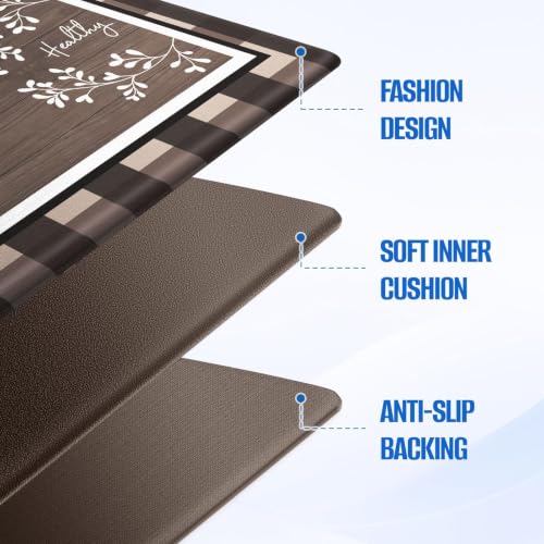 Kitchen Mats 2PCS, Anti Fatigue Rugs, 17.3x30+17.3x70in, Brown - color: Brown, size: 17.3’’x 30’’+ 17.3’’x 70’’