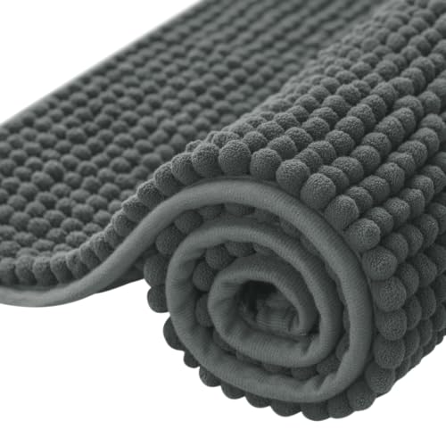 SUBRTEX 욕실 러그, 66 x 111.8cm(26 x 44인치) 셔닐 욕실 러그 부드럽고 짧은 플러시 욕실 매트 부드러운 샤워 매트 수분 흡수 샤워 매트 빠른 건조 세탁기 세탁 가능, 그레이 - color: 회색., size: 24" X 44" (Rectangular)