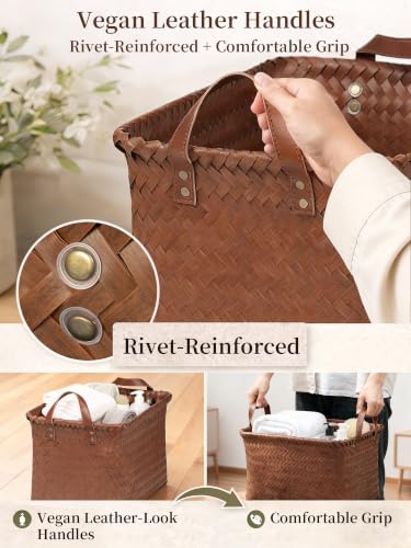 Wicker Storage Baskets, 4 Pack Woven Baskets for Shelves, Brown - color: Rectangle Brown