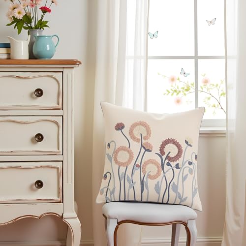 Fall Embroidered Throw Pillow Covers 18x18 Set of 2 Blowball - color: Blowball