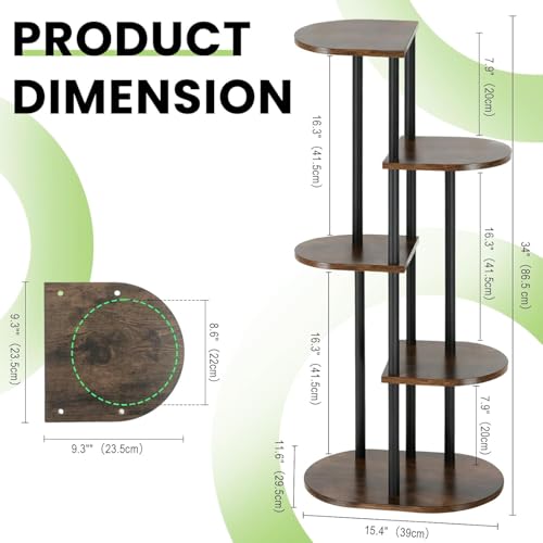 Tiered Plant Stand Indoor, Tall 5 Tier 6 Potted Wooden Plant Shelf for Multiple Flower Plants, Multi Corner Metal Plant Holder Indoor for Patio Garden Patent Design Living Room Balcony Bedroom, Rustic Brown - color: Rustic Brown, size: 5 Tier 6 Potted