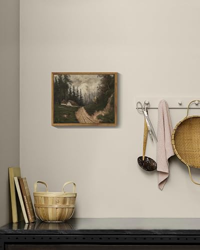 SHENIFY Vintage Village Framed Canvas Wall Art Classical Landscape Road Prints Farmhouse Kitchen Office Decor - 8x10in Natural Framed - color: Village Road, size: 10"L x 8"W