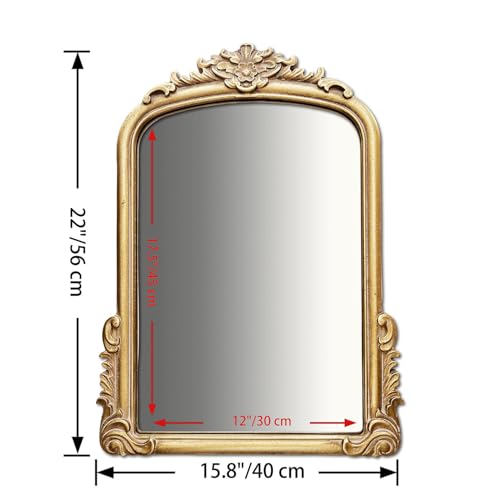 Vintage Arched Wall Mirror, Baroque Carved Frame, 22 x 15.8 Inch - color: Arch B