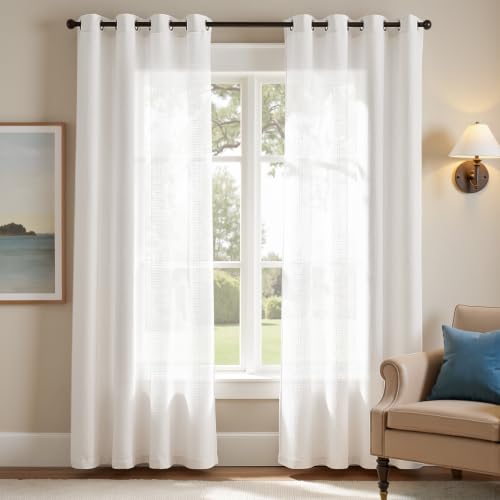 jinchan Curtains Linen Textured Casual Weave Curtain for Living Room 84 Inches Long Grommet Top Light Filtering Window Drapes Panels for Bedroom White 2 Panels Curtains - color: Grommet White, size: 50"W x 84"L (Pack of 2)