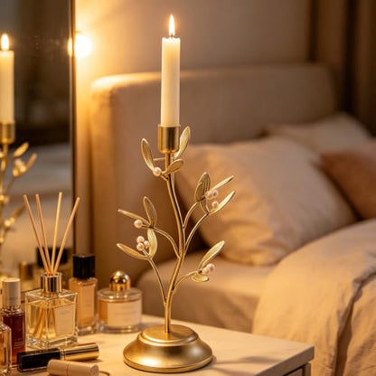 Guichifun Golden Metal Mistletoe Flower Candle Stick Holder - color: Gold-flower