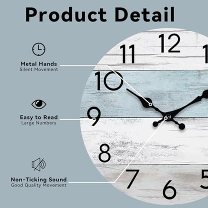 KECYET 8 Inch Wall Clock, Silent Battery Operated Analog Clock, Blue White - color: A_blue