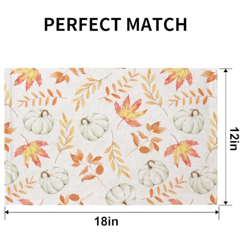 QIYI Fall Placemats Set of 6, 12"x18" Linen Place Mats, Maple Pumpkins - color: Maple Pumpkins, size: Set of 6