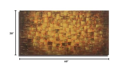MyArton Large Abstract Golden Yellow Square Wall Art Hand Painted Textured Oil Painting on Canvas Ready to Hang 60x30inch - color: Golden, size: 60"L x 30"W
