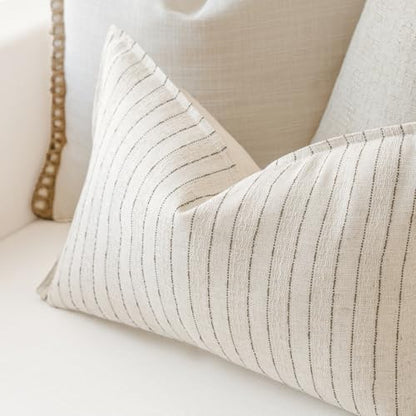 MOROCO Linen Striped Throw Pillow Covers 12x20 Set of 2, Brown - color: Brown, size: 20" x 12" (Pack of 2)