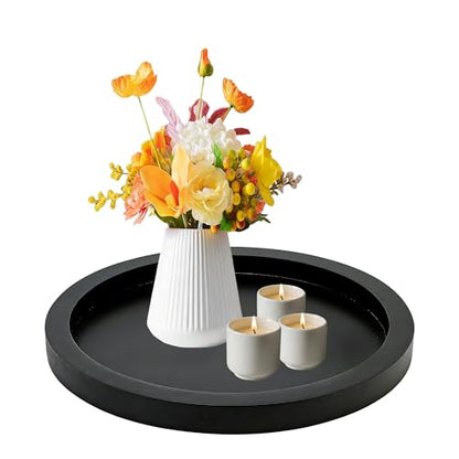 11 inch Round Decorative Tray,Black Wooden Rustic Wood Serving Trays