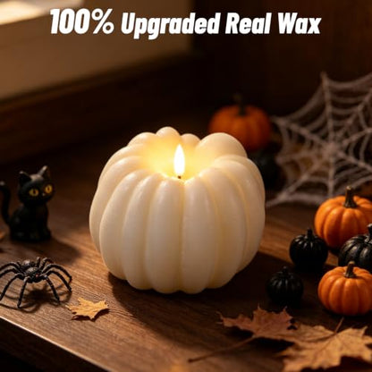 Wondise Fall Decorations Real Wax Pumpkin Candles with Remote Timer - color: 2-White
