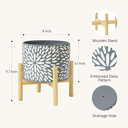 LA JOLIE MUSE Ceramic Planter for Plant, 8 Inch Indoor Planter with Stand - color: Gray