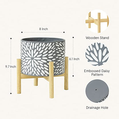 LA JOLIE MUSE Ceramic Planter for Plant, 8 Inch Indoor Planter with Stand - color: Gray