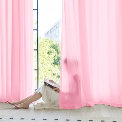 Non-See-Through Pink Privacy Sheer Curtains 84 Inch Long 2 Panels - color: Pink, size: 52"W x 84"L (Pack of 2)