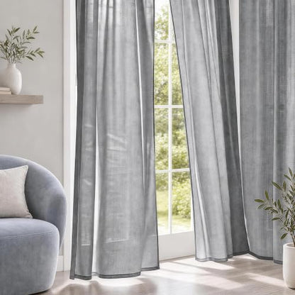 Gray Sheer Linen Curtains for Living Room Bedroom 72 Inches Long - color: Grey, size: 52"W x 72"L (Pack of 2)