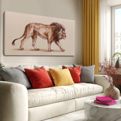 Hue7Art Wild Lion Canvas Wall Art Safari Living Room 24x48 Inch - color: Brown, size: 48"L x 24"W