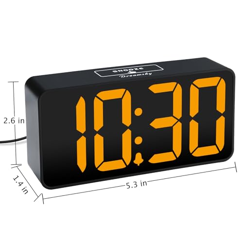 DreamSky Small Digital Alarm Clock for Bedroom with Large Big Numbers - color: Black Case Amber Digits