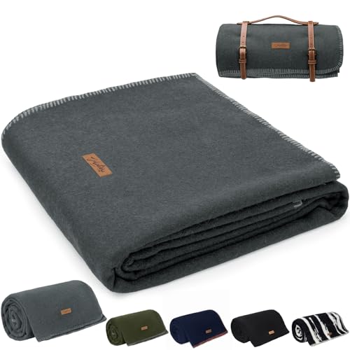 Molithe 100% Wool Blanket, 62" x 48", Warm, Thick, Military, Camping Gear - color: Military Gray, size: Medium