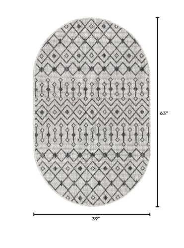 Unique Loom Outdoor Trellis Collection Area Rug - Tribal Trellis (3' 3" x 5' 3" Oval, Gray/ Black) - color: Gray/Black, size: 3'3" x 5'3" (Oval)