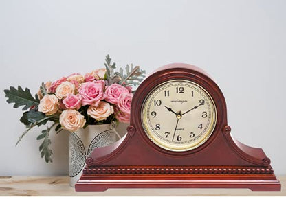 Mantel Clock, Battery Operated, Silent Wood Table Clock with Westminster Chimes, Maroon Arabic Numerals, 9" x 16" x 3" - color: Maroon Arabic Numerals