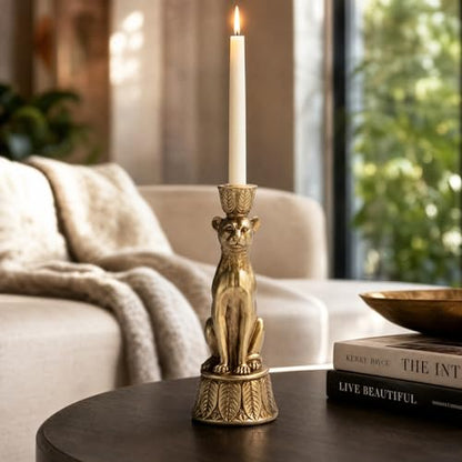 Guichifun Leopard Candlestick Holder Table Decor 9 in - color: Gold-leopard